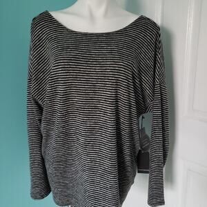 Harve Benard Long Sleeve Striped Gray Black Top XL